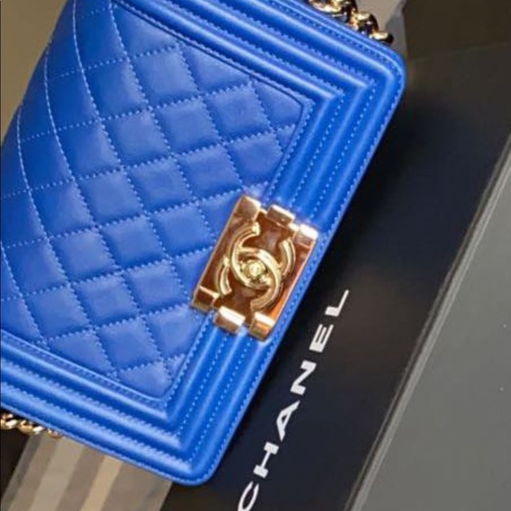 Electric blue small Chanel boy bag worn twice still in A1 condition